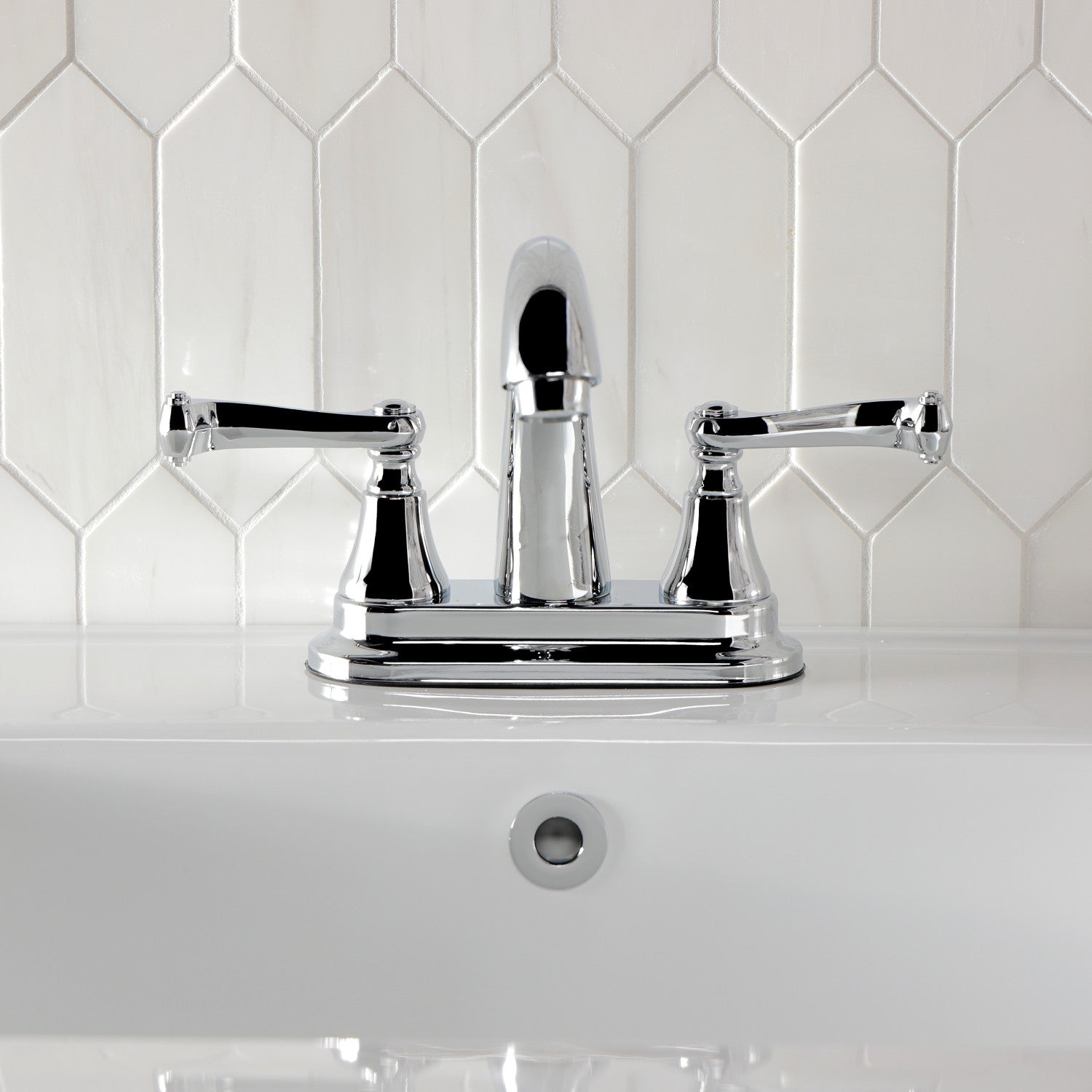 Kingston Tulare KS7611FL - English Vintage Double-Handle 3-Hole Deck Mount 4-Inch Centerset Bathroom Faucet with Brass Pop-Up, Polished Chrome — thumbnail 3